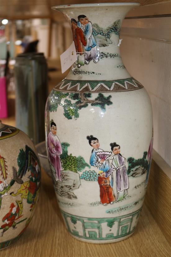 A collection of mixed Chinese and Japanese ceramics tallest vase 41cm